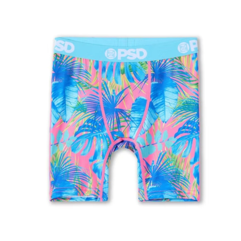 PSD Boys Tropical Palm Leaf Blue Pink Athletic Boxer Briefs Size Small